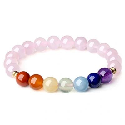 Immagine di COAI Bracciale da Donna in Quarzo Rosa e Pietre Sette Chakra