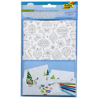 Immagine di Folia 14902 biglietti da colorare, x Mas, 4 con buste, ideali per creare di auguri Natale, multicolore, 10,5 14,5 cm
