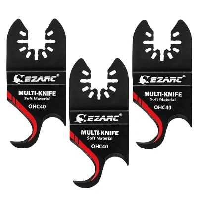 Immagine di EZARC Lama per coltello a uncino oscillante multiutensile, 3 lame sega multiutensile il taglio di materiali morbidi, tegole, moquette in PVC e cartone