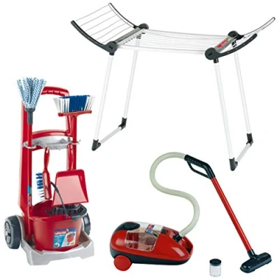 Immagine di Theo Klein 6792 Mega set per la casa Vileda, Include carrello delle scope con accessori pulizia, stendibiancheria e aspirapolvere, Giocattoli bambini dai 3 anni in su