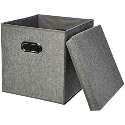 Immagine di Amazon Basics Cubi portaoggetti pieghevoli, in iuta, Confezione da 2, Grigio