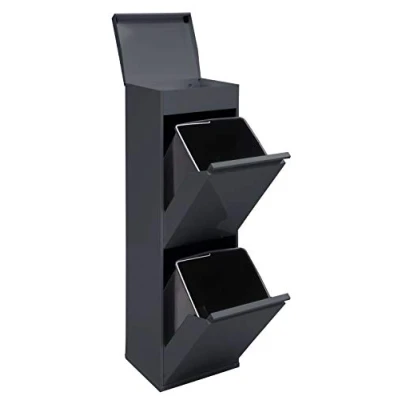 Immagine di Arregui Top CR224 B Pattumiera Differenziata 2 Scomparti 2x 17L (34L) Contenitore in Acciaio con Ripiano Multiuso Mobile per Raccolta Cestino Spazzatura da Cucina Antracite