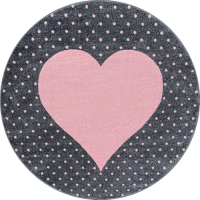 Immagine di Tappeti per bambini, colore rosa, disegno del cuore, 25073, tappeto rotondo, camera dei 160 cm Rotondo