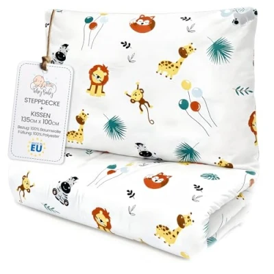 Immagine di Totsy Baby Piumini per bambini fatti a mano 100 x 135 cm set copripiumino con cuscini coperta piumino in cotone Safari