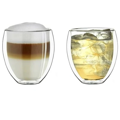 Immagine di Creano Set di 2 Vetro Termico XXL a Doppia Parete Bulboso, Grande Bicchiere da Bere Resistente al Calore in Borosilicato 400ml