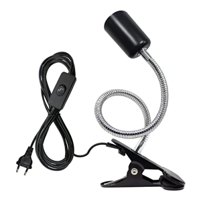 Immagine di Portalampada E27 Con Pinza Regolabile Lampada a Collo di Cigno Clip 220cm Cavo Lungo e EU Plug da Piante Interruttore per Tavolo LED