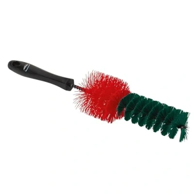 Immagine di harde velgborstelgegalvaniseerd metaal en rood/groene polyester vezelsvezellengte 40 mm max. 100 C.Ø 65/40 x 335