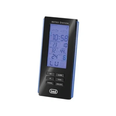 Immagine di Trevi ME 3108 RC Stazione Meteo con Sensore Esterno, Display Retroilluminato a LED Blu, Termometro Interno Igrometro e Funzione Sveglia, Nero