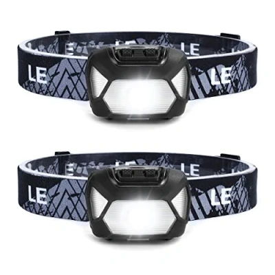 Immagine di LE Torcia Frontale C500 (2 Pezzi), Lampada LED con 6 Modalità di Illuminazione, Leggera, IPX4, da Testa a Batteria AAA (non inclusa) per Campeggio, Corsa, Pesca, Ciclismo