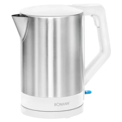 Immagine di Bollitore elettrico in Acciaio Bomann WKS 3002 CB 1,5 litri inox/Bianco Base ruotabile a 360 Spegnimento automatico
