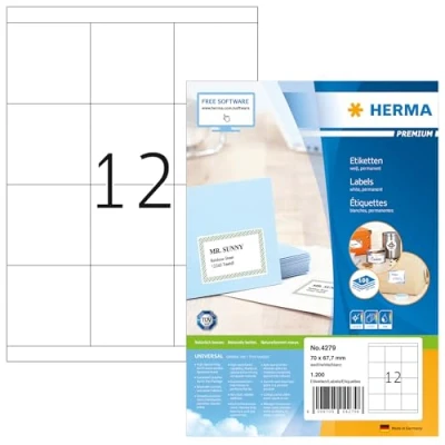 Immagine di HERMA Etichette Universali, 70 x 67,7 mm, Adesive A4 per Stampante, 12 Foglio, Bianco