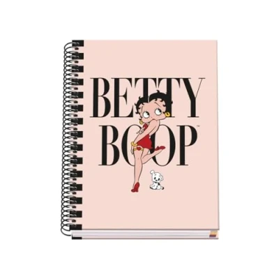 Immagine di DOHE Taccuino A5 a quadretti rilegatura spirale, 100 fogli da 90 g/m², griglia 5 mm, copertina rigida, Betty Boop, materiale scolastico Rosa