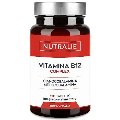 Immagine di Vitamina B12 Alto Dosaggio 100% Vegana Cianocobalamina e Metilcobalamina con Acido Folico B6 Vitamin Vegan per Supporto Energetico 120 Compresse Nutralie
