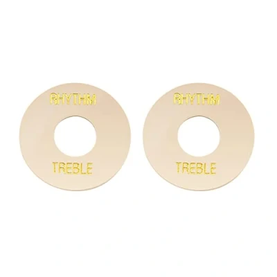 Immagine di Musiclily Chitarra Autoadesiva Selettore Pickup Rondella LP Rythm Treble Washers,Crema con Parole d&#039;oro (Set di 2)
