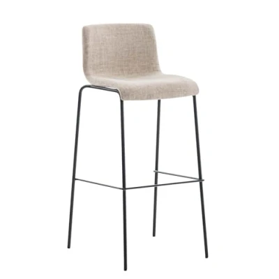 Immagine di CLP Sgabello Bar Hover in Stoffa I Alto Design 4 Gambe Metallo Sedia Impilabile con Schienale, Colore:Crema, Colore del Telaio:Nero