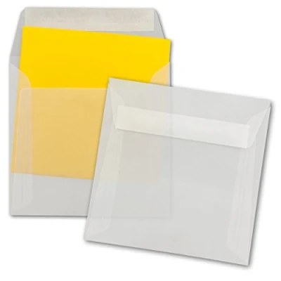 Immagine di FarbenFroh®, busta quadrata di 15 x cm, per biglietti matrimonio, inviti e altro, con chiusura adesiva/colla da inumidire, colore bianco Trasparente 50 Umschläge HK / 15,5 cm.
