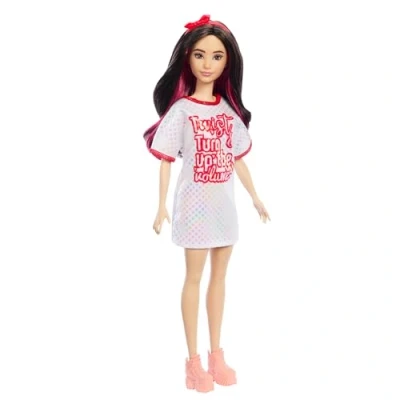 Immagine di Barbie Bambola Fashionistas n. 214 da Collezione 65 Anniversario, con Capelli ondulati Neri, Abito Twist n Turn e Accessori Inclusi, Giocattolo per Bambini, 3+ Anni, HRH12