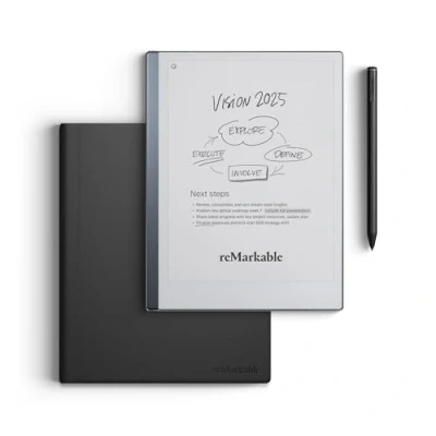 Immagine di reMarkable Essentials Bundle Black 2 Paper Tablet Includes 10.3 Inch Tablet, Marker Pen &amp; Eraser Pen, Leather Book Case