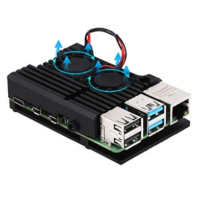 Immagine di ZkeeShop Custodia in Alluminio con dissipatore Doppia Ventola di Raffreddamento Compatibile per Raspberry Pi 4 Model B (Non Include Board) (with Dual Fan)
