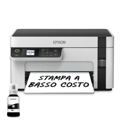 Immagine di Epson EcoTank ET M2120 Stampante multifunzione monocromatica 3 in 1 (Stampa, Copia, Scansione), Flaconi Inchiostro Inclusi Rendimento Nero fino a 5000 Pagine, Schermo LCD, Wi Fi