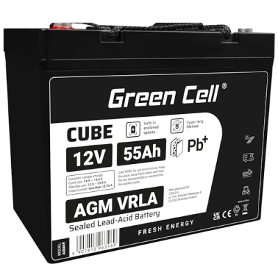 Immagine di GreenCell® Batteria AGM 12V 55Ah al piombo accumulatore sigillata VRLA Senza manutezione ricaricabile Batterie di ricambio ermetica Barca Sedia a rotelle Sistema Solare Camper Campeggio