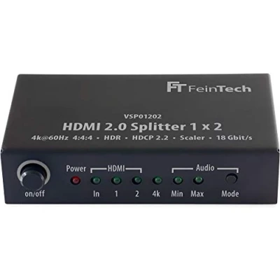 Immagine di FeinTech VSP01202 Splitter HDMI 2.0 1x2 con 4K HDR Down Scaler Audio EDID Nero