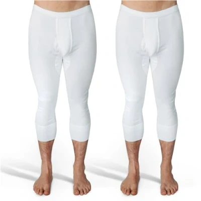 Immagine di SES 3/4 mutande lunghe da uomo, a costine sottili, confezione 2 pezzi, S 4XL, con apertura e vita morbida in cotone/comode gamba lunga, bianco, XXXXL