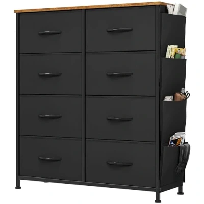Immagine di YITAHOME Cassettiera in tessuto con tasche laterali, ganci, armadietto 8 cassetti, per Corridoio, vano contenitore soggiorno, camera da letto, cameretta dei bambini,nero