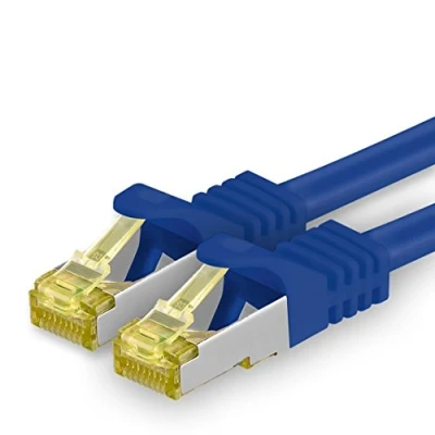 Immagine di 1aTTack.de Cavo di rete Ethernet Lan Cat.7 SFTP spina RJ45 Cat6a doppia schermatura 10000 Mbit/s compatibile con Cat5 Cat6 Cat8 per switch Router Modem Patchpanel Blu / 1 pz 0,5m