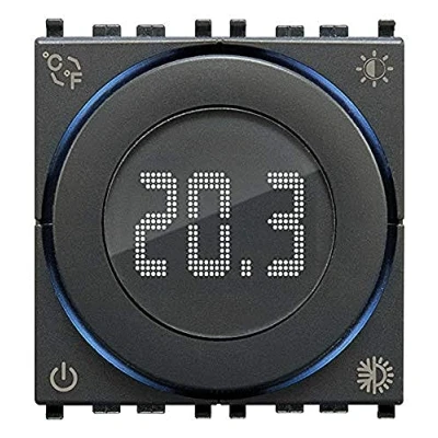 Immagine di VIMAR 02973 Termostato Smart a rotella, Bluetooth, alimentazione 100 240 V, ON/OFF e PID, retroilluminazione LED, 2 moduli. Compatibile con Eikon, Arké, Plana, Grigio