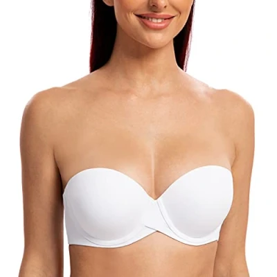 Immagine di MELENECA Donna Push Up Reggiseno Senza Spalline Invisibile con Ferretto Bianco 4B