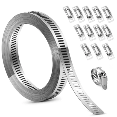 Immagine di Fascette Stringitubo Regolabile,5m Metalliche Aacciaio e 12 Morsetti Tubo Inox 304 può Essere Utilizzato per Regolabile a Vite Senza Fine Condotti Aria