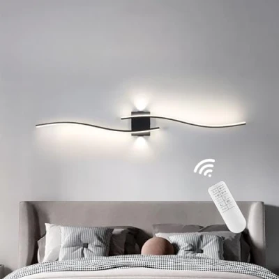 Immagine di Applique Da Parete Interno,120Cm Camera Letto Ad Onda,Lampada In Alluminio A 3000 6000K Regolazione Continua Per Soggiorno Bagno Corridoio Scale Decorazione Nero