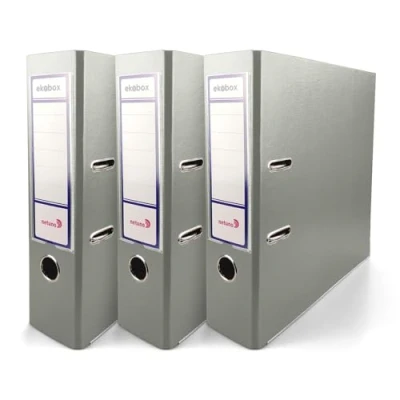Immagine di Netuno 3 raccoglitori cartone ecologico riciclato grigio a 2 anelli A4 dorso 8 cm per ufficio scuola archivio faldoni portadocumenti