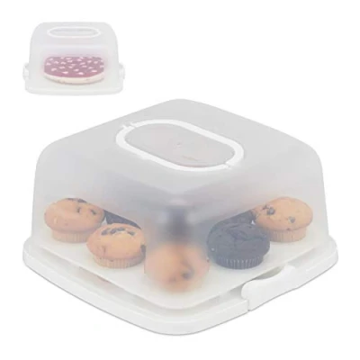 Immagine di Relaxdays Contenitore per Torte, Quadrato, Trasportabile, Dolci Muffin, Lavabile, HLP 16x34x32,5 cm, Bianco/Trasparente, Plastica