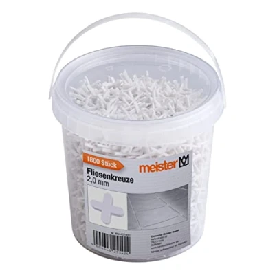 Immagine di Meister Distanziatori per piastrelle da 2,0 mm, pratico set 1800 pezzi, in robusto polipropilene, colore bianco, accessori piastrelle, supporto la posa delle croci di giunzione,