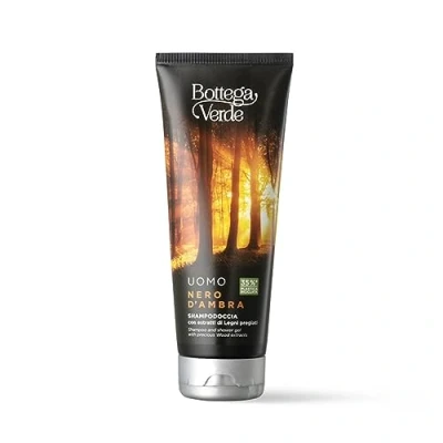 Immagine di Bottega Verde Nero d&#039;Ambra, Shampoo Doccia Uomo, 200 ml, Azione Tonificante e Energizzante, Pratico Formato 2 in 1 per Detergere Pelle Capelli
