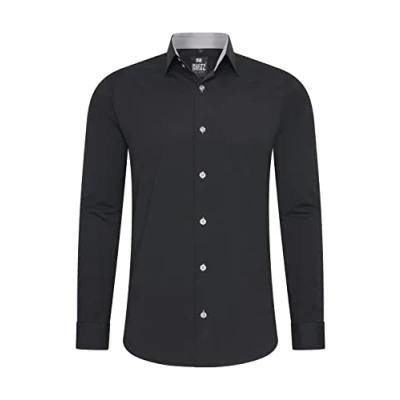 Immagine di Rusty Neal Camicia da uomo di alta qualità, slim fit, a maniche lunghe, elasticizzata, contrasto, per il tempo libero, nero/grigio, M