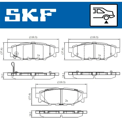 Immagine di SKF VKBP 90357 A Kit pastiglie freno con segnalatore acustico usura SUBARU: Impreza III Hatchback, XV I, Forester IV