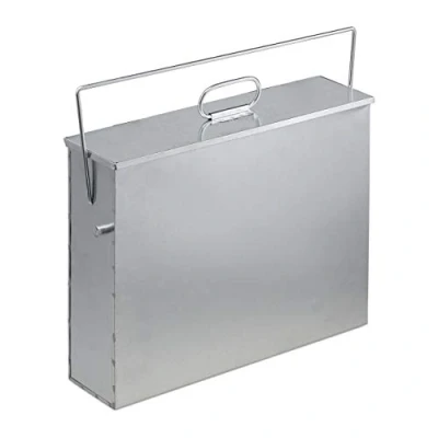 Immagine di Relaxdays Secchio per Cenere Camino &amp; Barbecue, Contenitore Rettangolare da 15 L con Coperchio, Acciaio Zincato, Argento