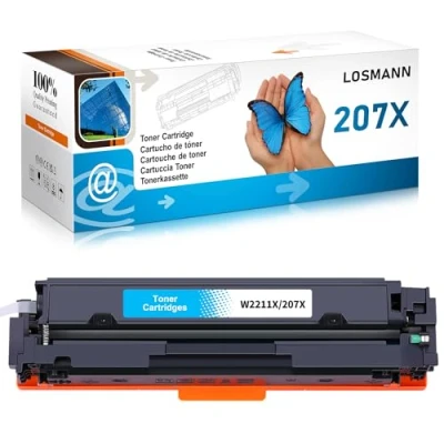 Immagine di LOSMANN 207X W2211X con chip toner compatibile HP 207A W2211A di ricambio per Color Laserjet Pro MFP M283fdw M255dw M282nw M283fdn M255nw (ciano)