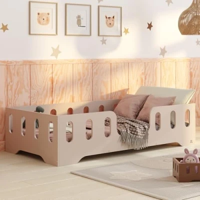Immagine di smartwood TILA 2 Letto Montessori Bambini 100x200 in Cachemire con Sponde per Bambina e Bambino Lettino Montessoriano Bordi Lisci Rapido Montaggio Carico max 230 kg