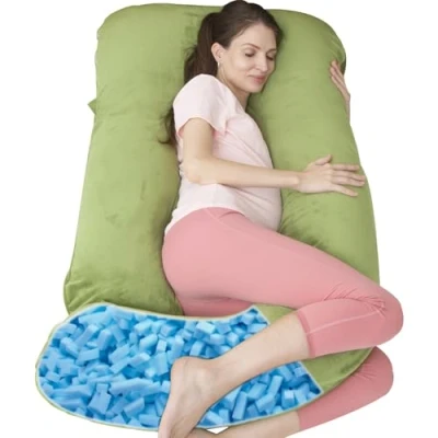 Immagine di TaiBest cuscino gravidanza in memory foam triturato per dormire, maternità donne incinte, supporto addominale, corpo intero a forma di U
