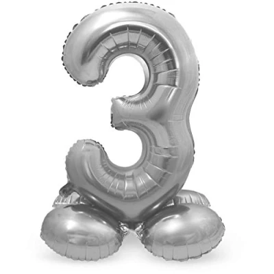 Immagine di Folat 64713 palloncino di alluminio con Base Numero Figura 3 Argento 86 cm decorazione elio per compleanno, anniversario