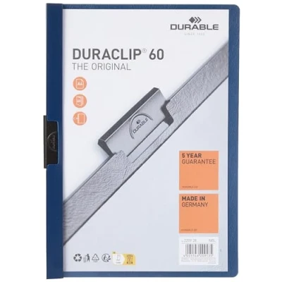 Immagine di Durable 220928 Duraclip 60, Cartellina con Clip per Archiviare Documenti, Capacità 1 60 Fogli, Formato A4, Confezione da 25 Pezzi, Blu notte