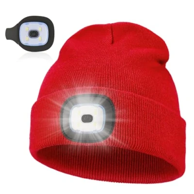 Immagine di Pomarks Cappello Uomo Illuminato Berretto 4 LED, con Luce LED Donna Invernali a 3 Livelli di luminosit Beanie cap per Alpinismo Campeggio
