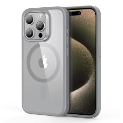 Immagine di ESR Cover Magnetica per iPhone 15 Pro Max, Compatibile con MagSafe, Custodia HaloLock, Protezione di livello militare, resistente all&#039;ingiallimento, Retro ai graffi,Grigio Trasparente