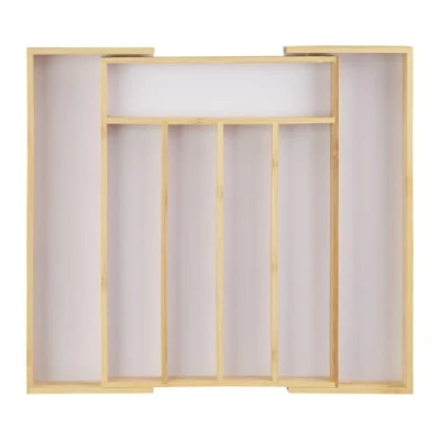 Immagine di Relaxdays Portaposate da cassetto estraibile larghezza regolabile 5 a 7 scomparti bambù HLP: 5x40x35cm beige bianco