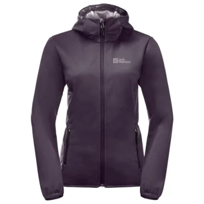 Immagine di Jack Wolfskin Windhain Felpa con Cappuccio Giacca Softshell, Prugna di Mezzanotte, XS Donna