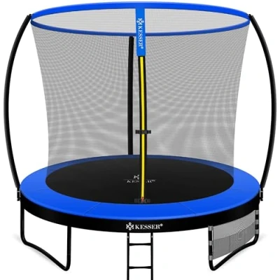 Immagine di KESSER® Trampolino 244 cm, da Giardino per Bambini fino a 150 kg, Set Completo di Rete Sicurezza, Scaletta, Copri Bordo e Accessori, Blu/Nero